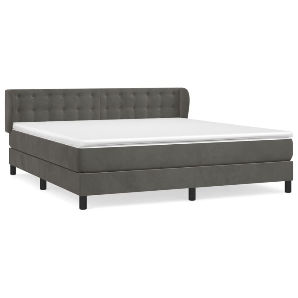 Pat box spring cu saltea, gri închis, 160x200 cm, catifea - 1 | YEO
