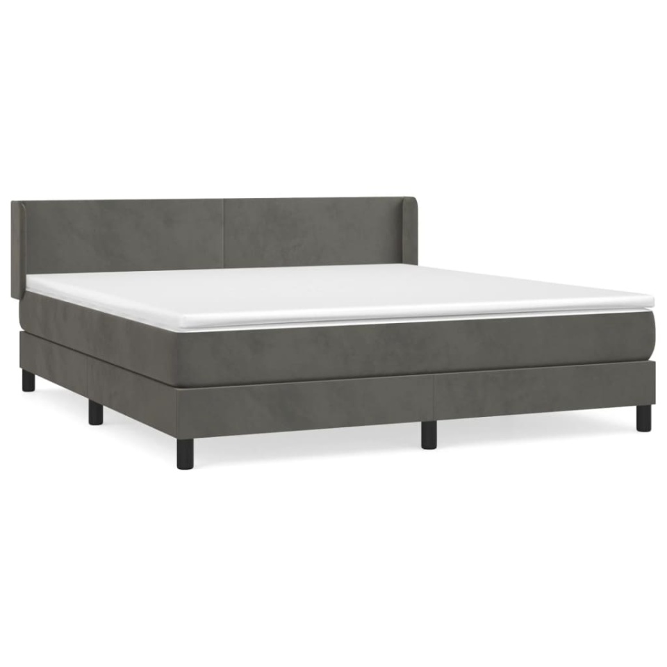 Pat box spring cu saltea, gri închis, 160x200 cm, catifea - 1 | YEO