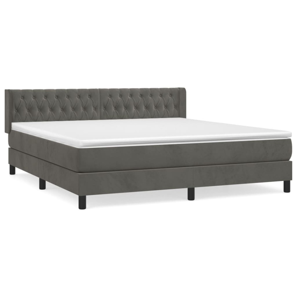 Pat box spring cu saltea, gri închis, 160x200 cm, catifea - 1 | YEO
