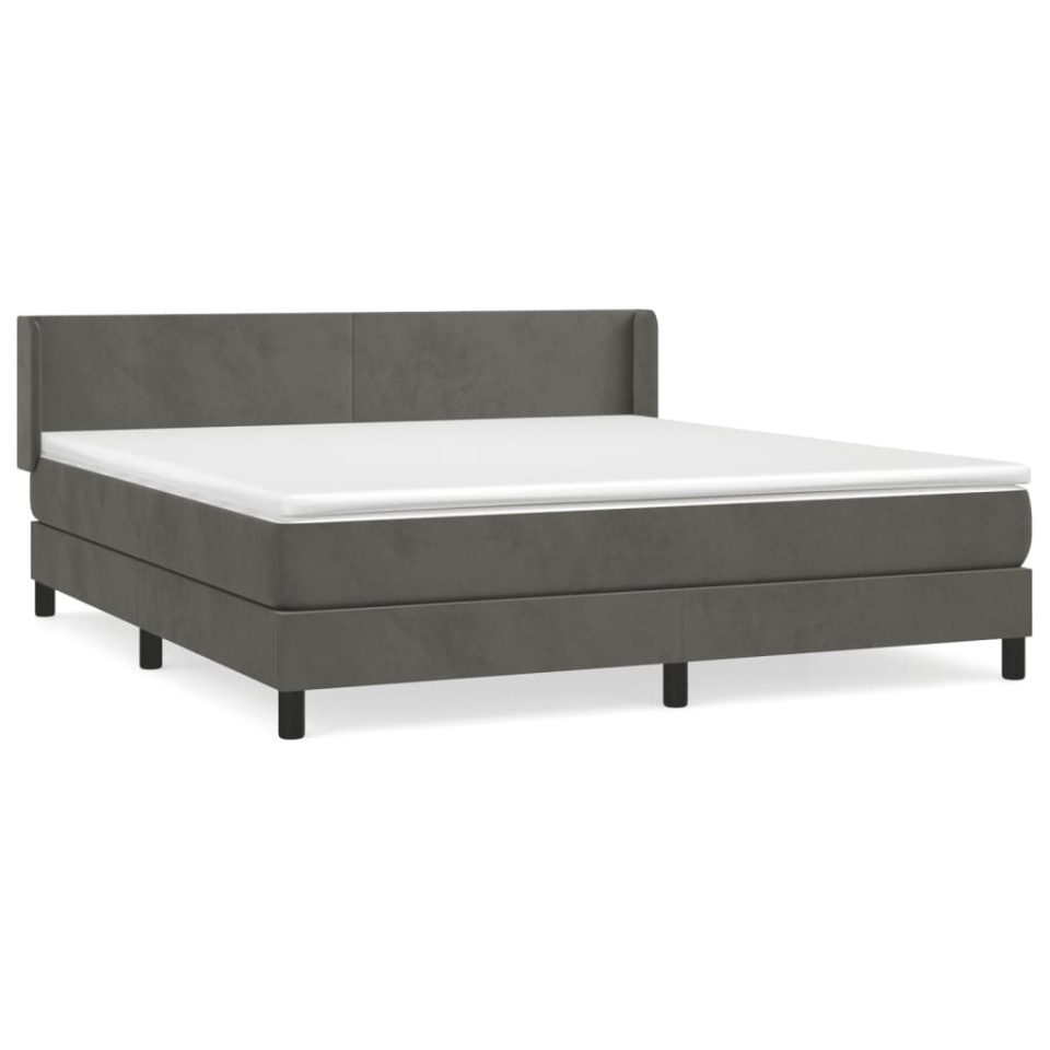 Pat box spring cu saltea, gri închis, 180x200 cm, catifea - 1 | YEO