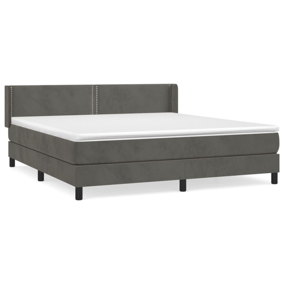Pat box spring cu saltea, gri închis, 180x200 cm, catifea - 1 | YEO