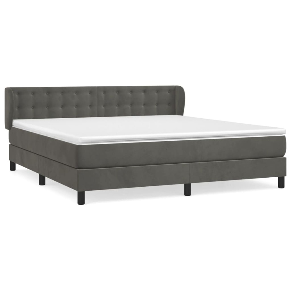 Pat box spring cu saltea, gri închis, 180x200 cm, catifea - 1 | YEO