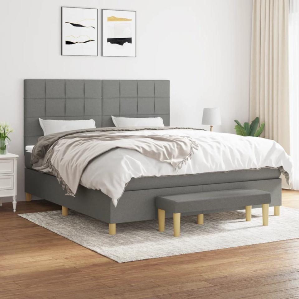 Pat box spring cu saltea, gri închis, 180x200 cm, textil
