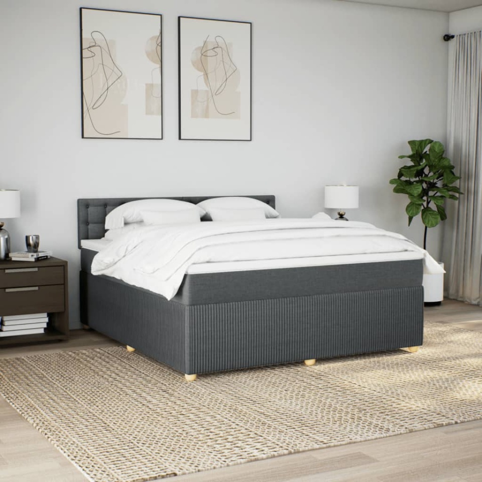 Pat box spring cu saltea, gri închis, 180x200 cm, textil - 3 | YEO