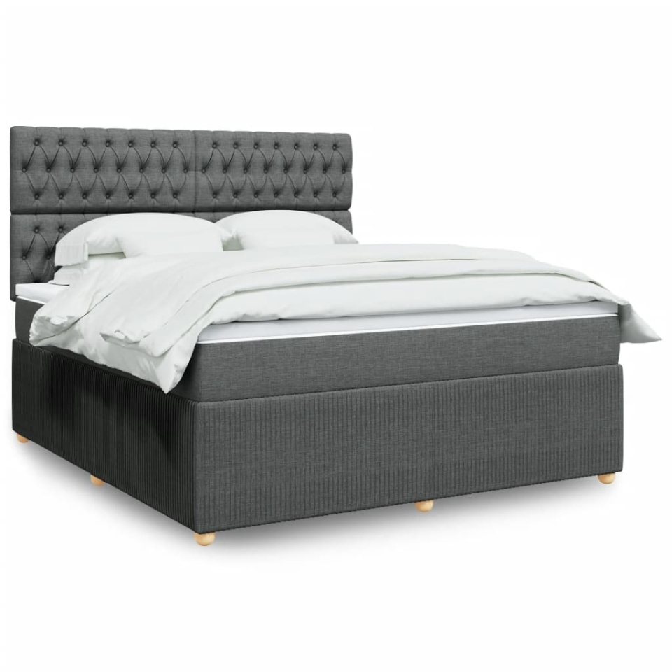 Pat box spring cu saltea, gri închis, 180x200 cm, textil