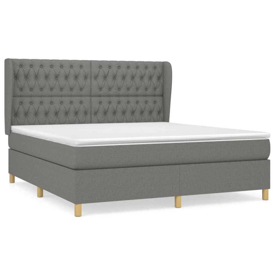 Pat box spring cu saltea, gri închis, 180x200 cm, textil - 1 | YEO