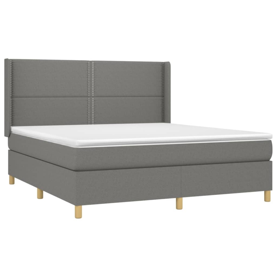 Pat box spring cu saltea, gri închis, 180x200 cm, textil - 2 | YEO