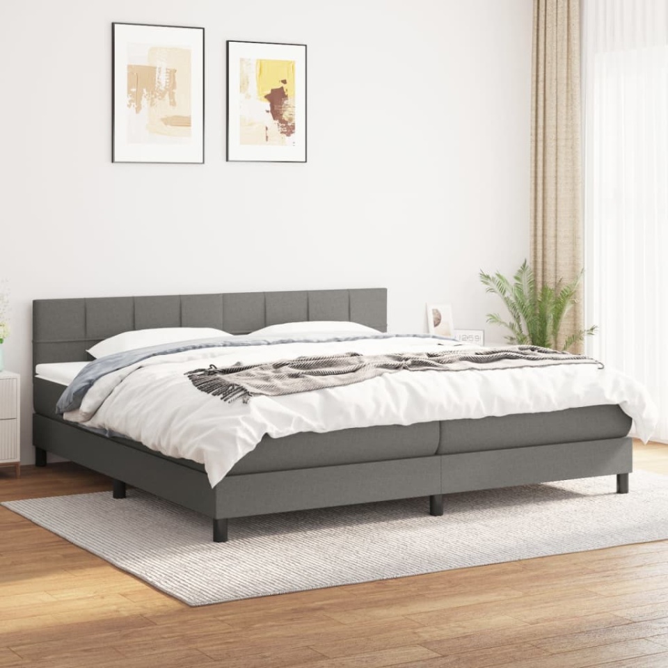 Pat box spring cu saltea, gri închis, 180x200 cm, textil
