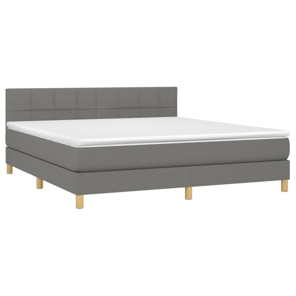 Pat box spring cu saltea, gri închis, 180x200 cm, textil - 2 | YEO