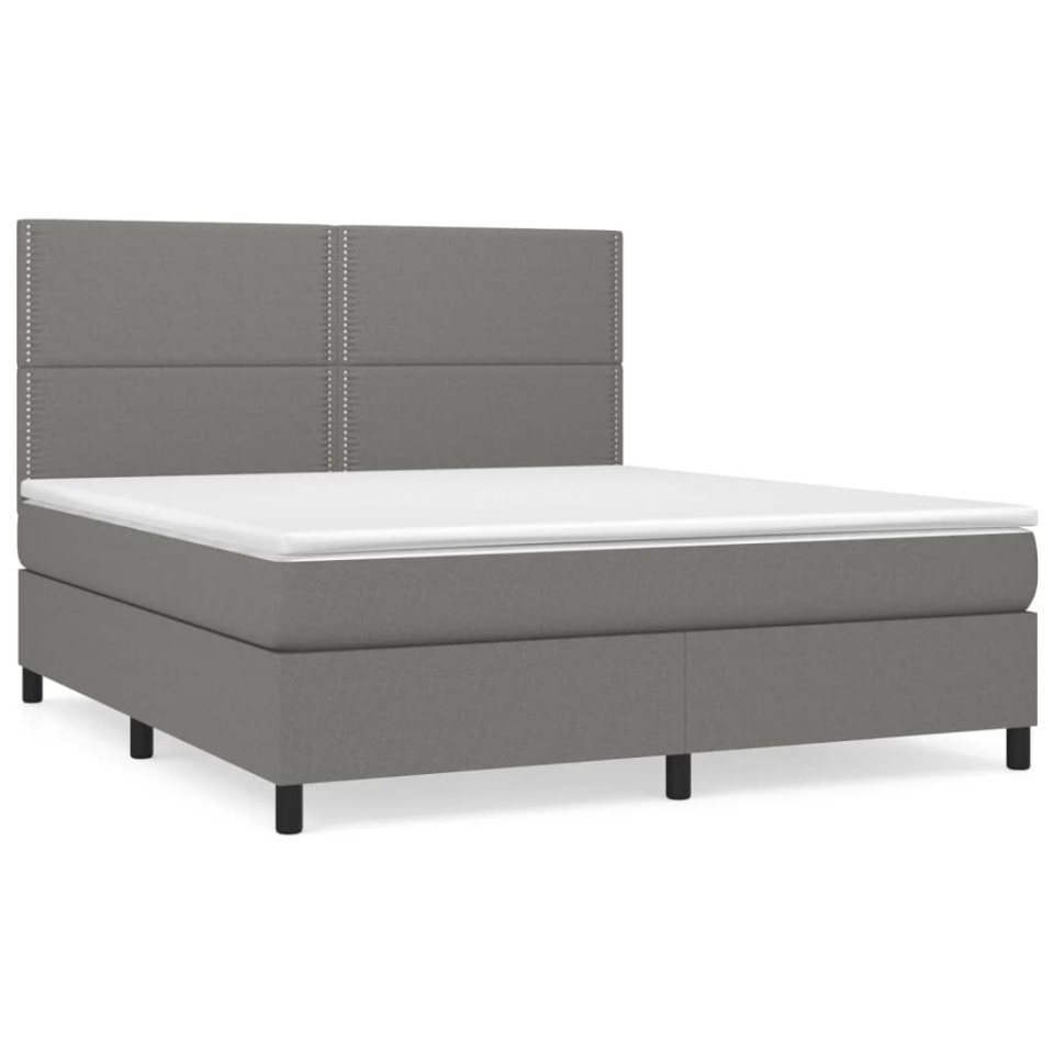 Pat box spring cu saltea, gri închis, 180x200 cm, textil - 1 | YEO