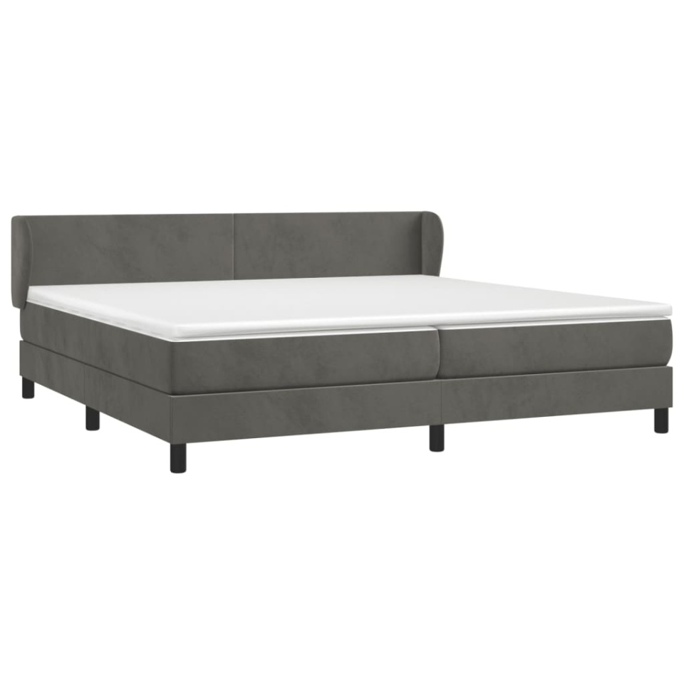 Pat box spring cu saltea, gri închis, 200x200 cm, catifea - 2 | YEO