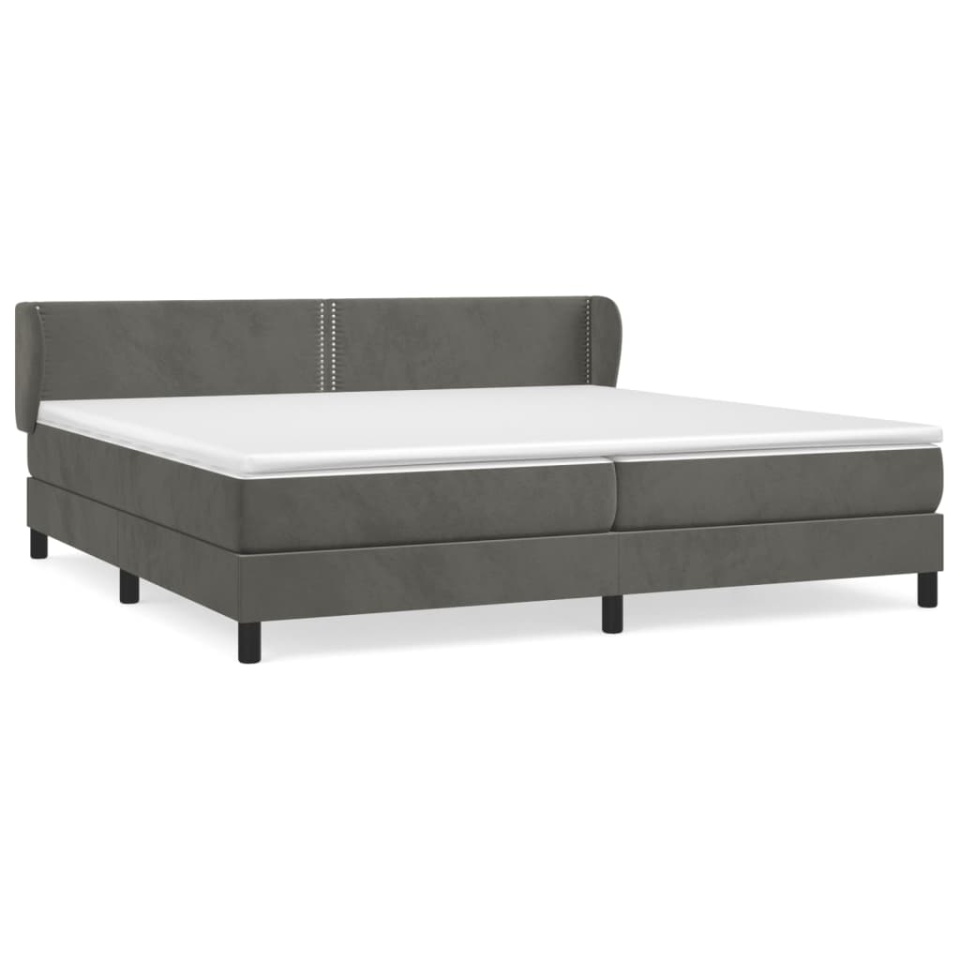 Pat box spring cu saltea, gri închis, 200x200 cm, catifea - 1 | YEO