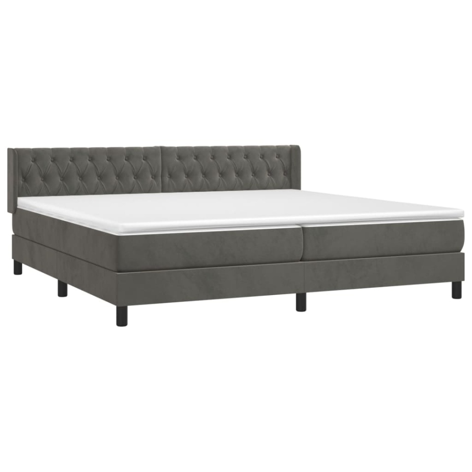 Pat box spring cu saltea, gri închis, 200x200 cm, catifea - 2 | YEO