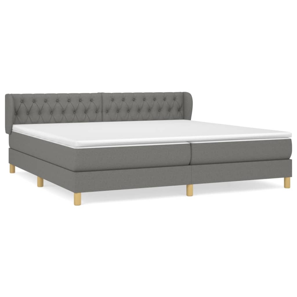 Pat box spring cu saltea, gri închis, 200x200 cm, textil - 1 | YEO