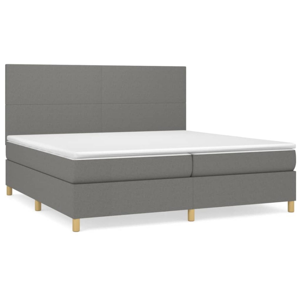 Pat box spring cu saltea, gri închis, 200x200 cm, textil - 1 | YEO