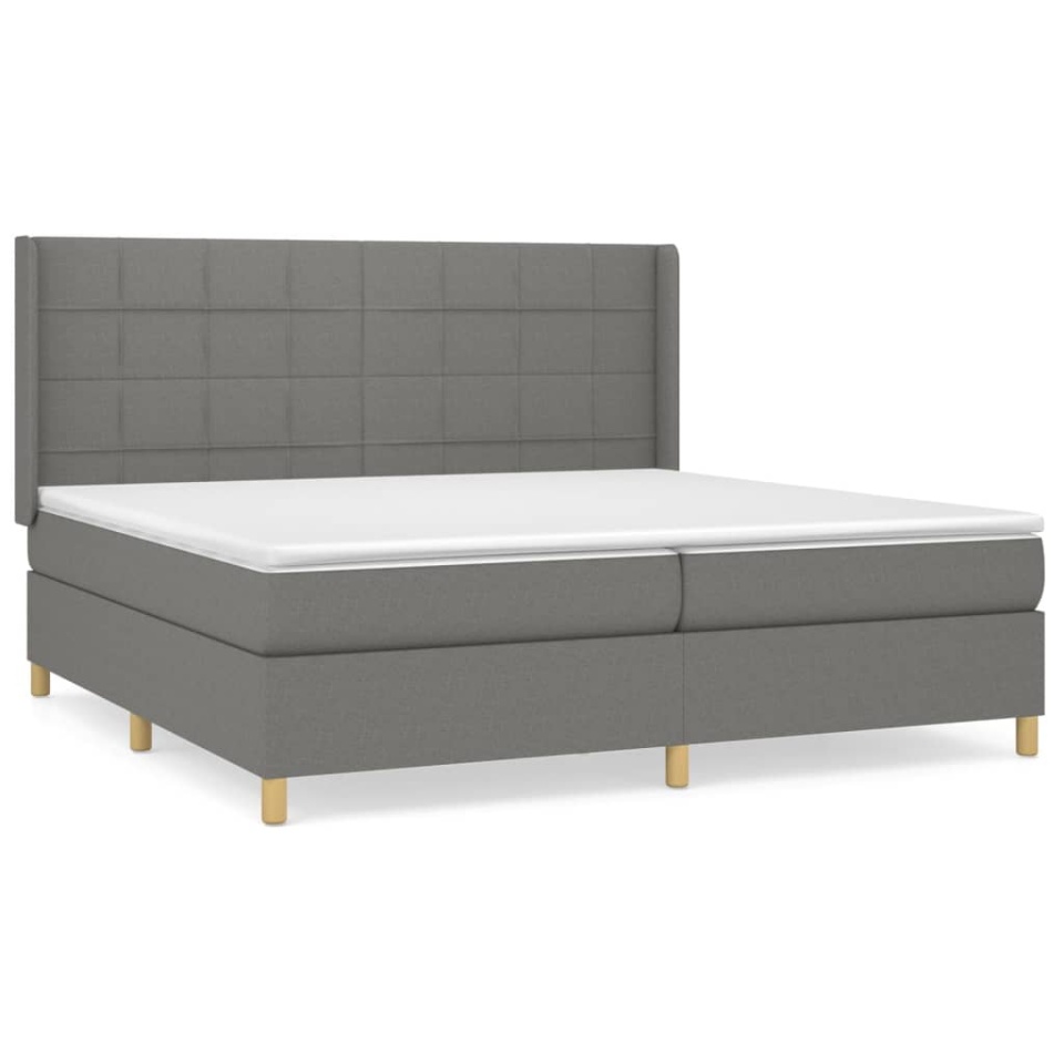 Pat box spring cu saltea, gri închis, 200x200 cm, textil - 1 | YEO