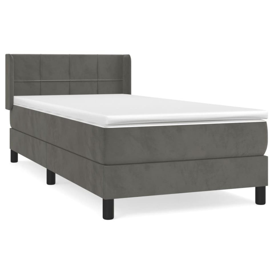 Pat box spring cu saltea, gri închis, 80x200 cm, catifea - 1 | YEO