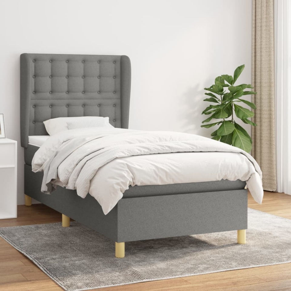Pat box spring cu saltea, gri închis, 80x200 cm, textil
