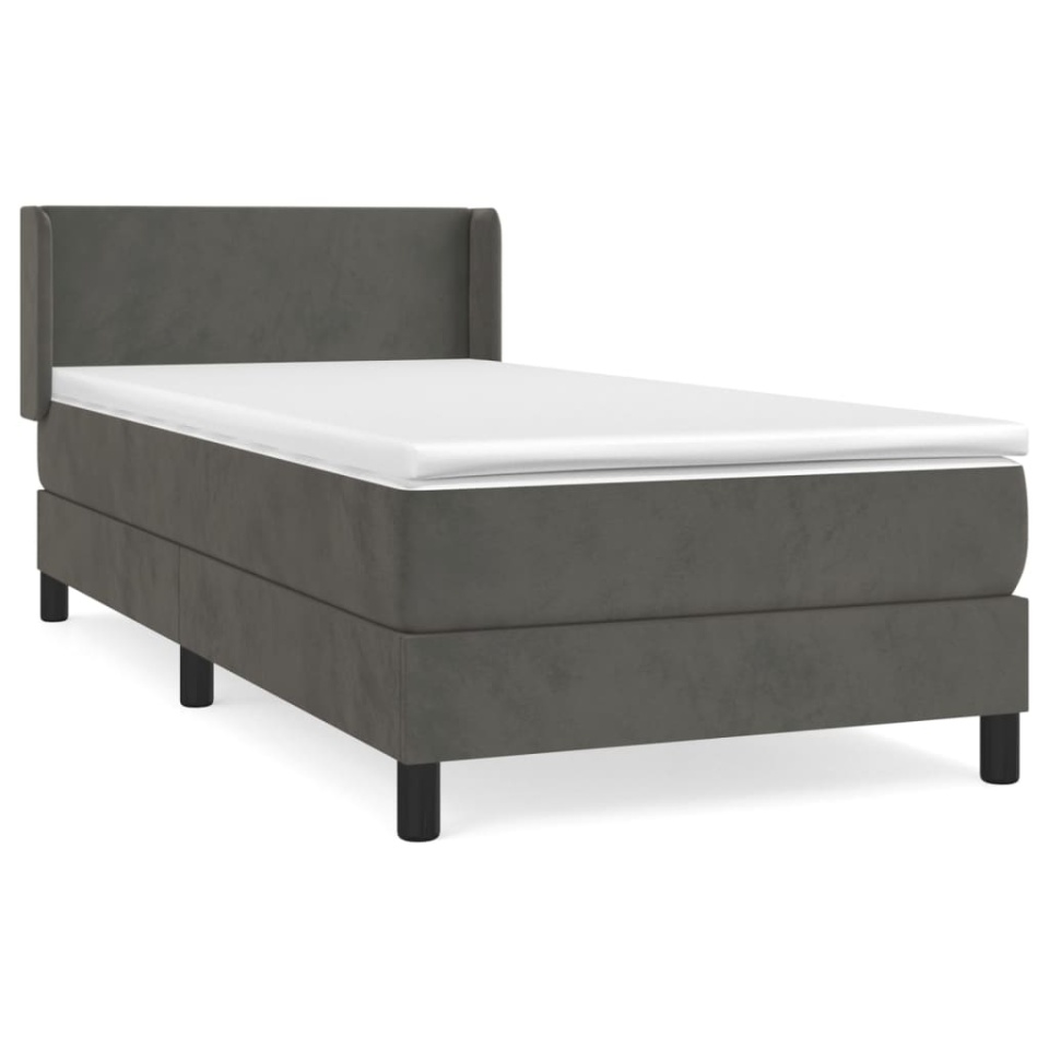 Pat box spring cu saltea, gri închis, 90x190 cm, catifea - 1 | YEO