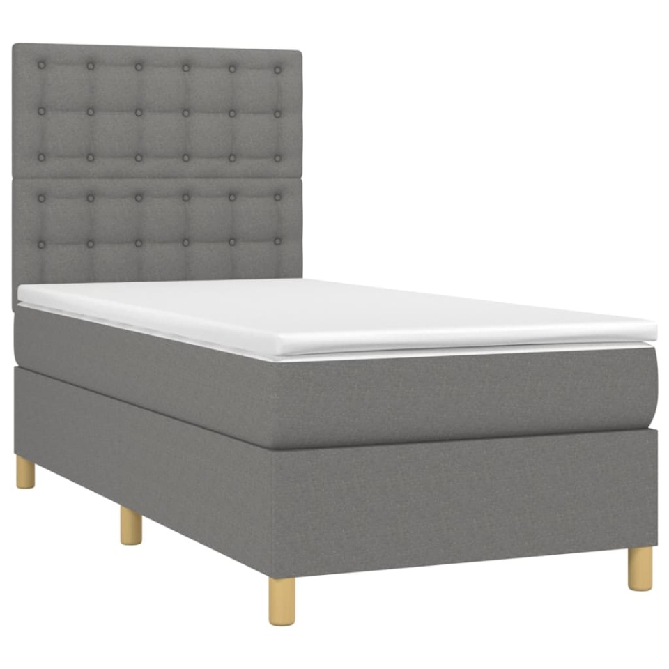 Pat box spring cu saltea, gri închis, 90x190 cm, textil - 2 | YEO