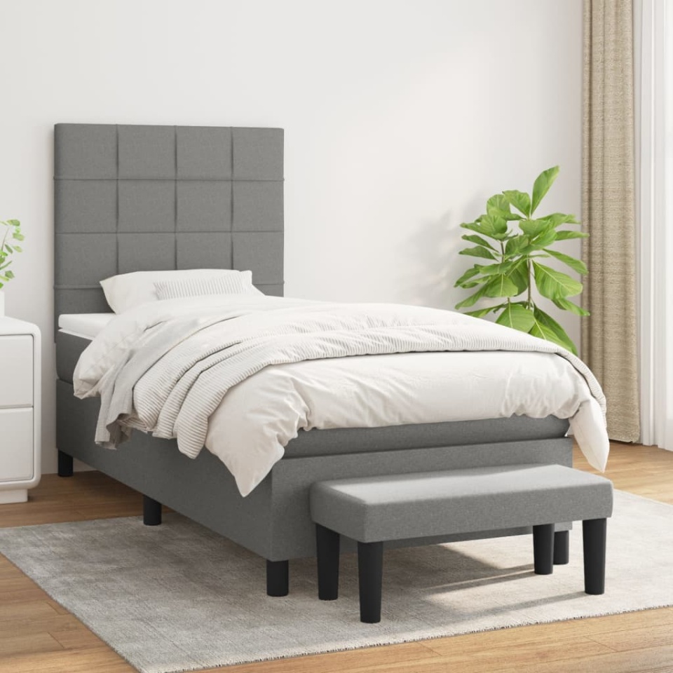 Pat box spring cu saltea, gri închis, 90x190 cm, textil