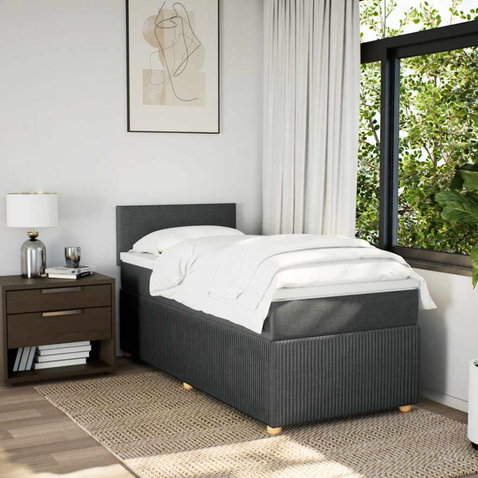 Pat box spring cu saltea, gri închis, 90x190 cm, textil - 3 | YEO