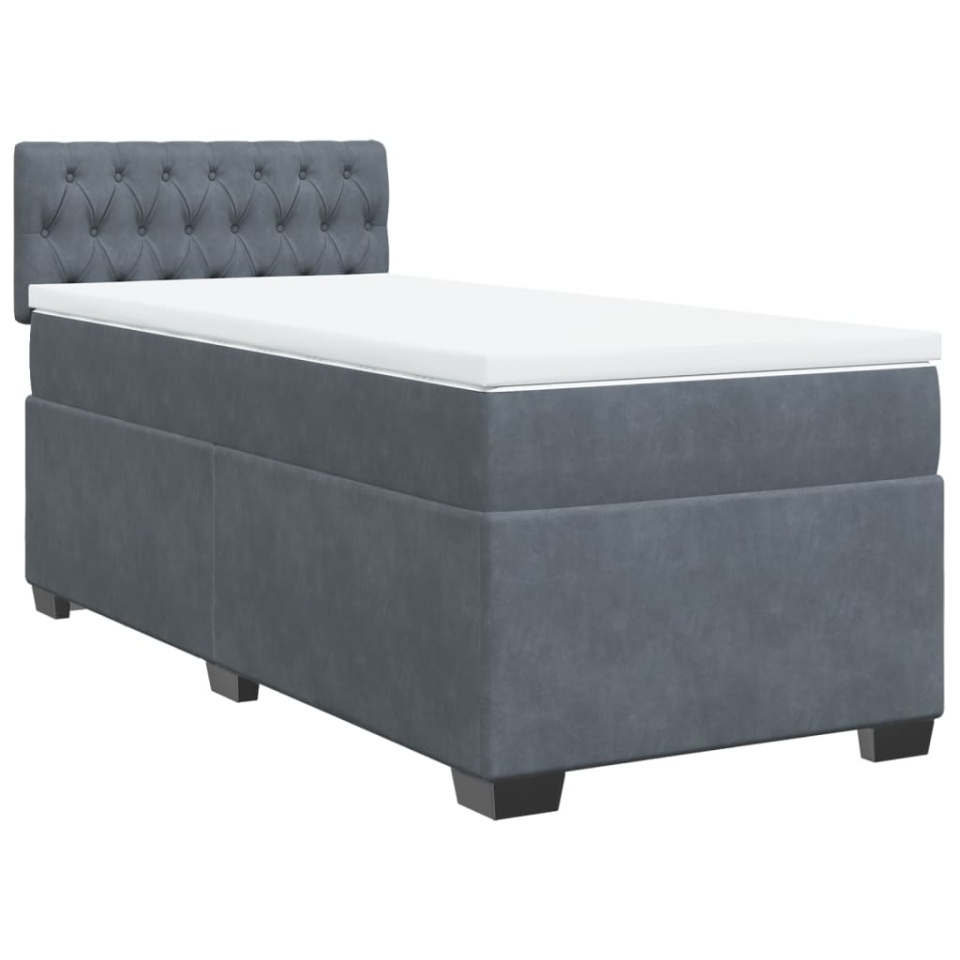 Pat box spring cu saltea, gri închis, 90x200 cm, catifea - 2 | YEO