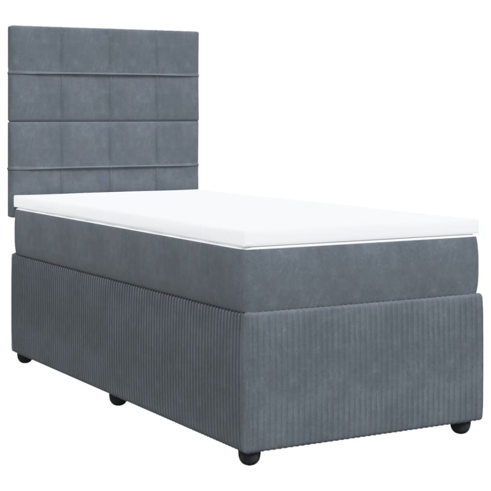 Pat box spring cu saltea, gri închis, 90x200 cm, catifea - 1 | YEO