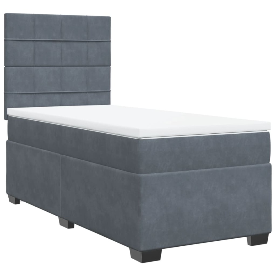 Pat box spring cu saltea, gri închis, 90x200 cm, catifea - 1 | YEO