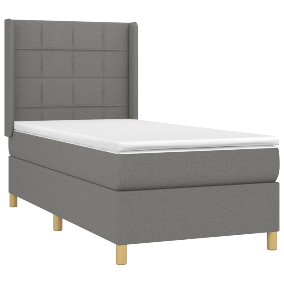 Pat box spring cu saltea, gri închis, 90x200 cm, textil - 2 | YEO