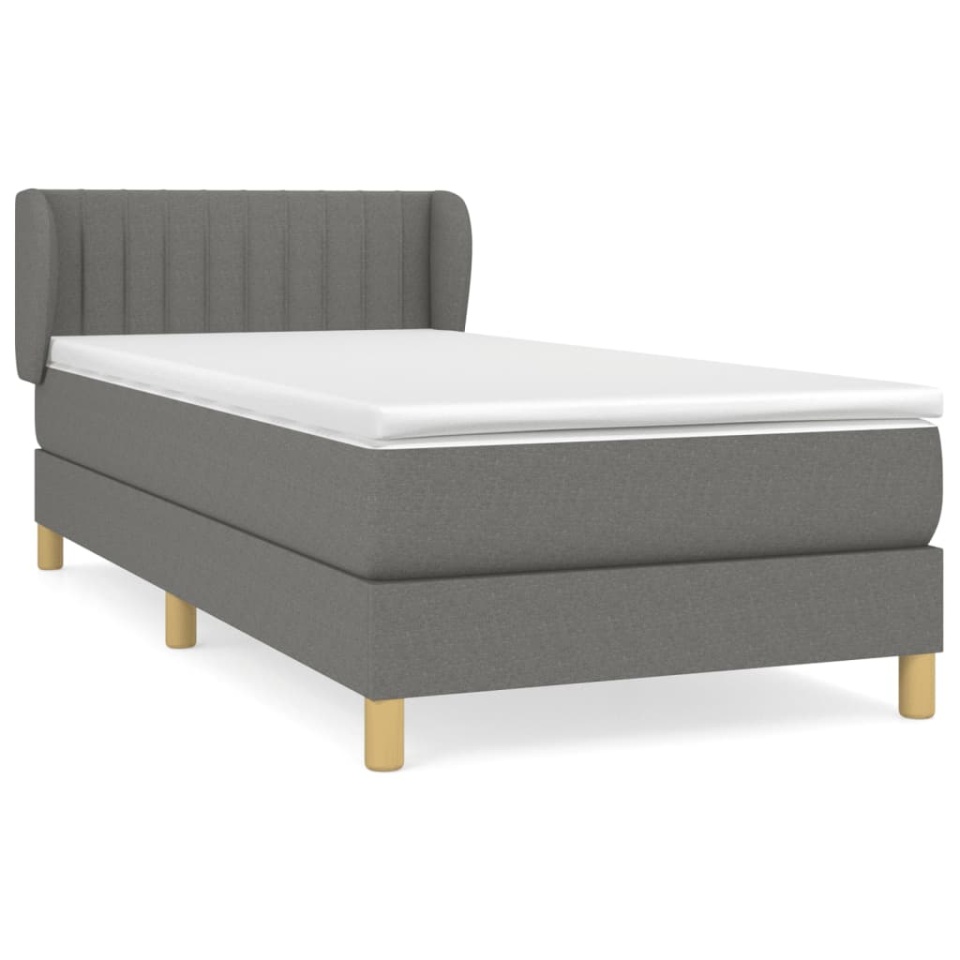 Pat box spring cu saltea, gri închis, 90x200 cm, textil - 1 | YEO