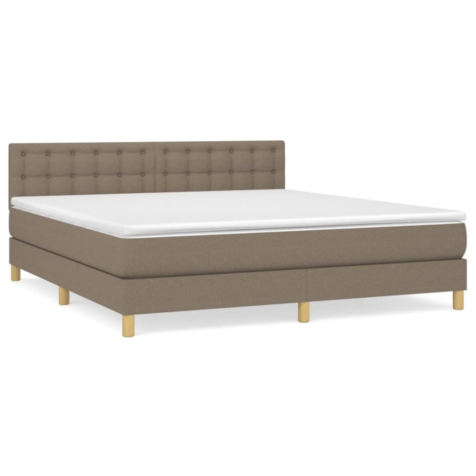 Pat box spring cu saltea, gri taupe, 160x200 cm material textil - 1 | YEO