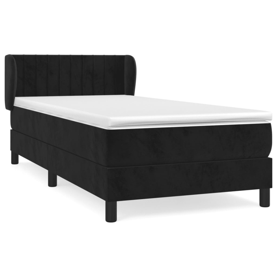 Pat box spring cu saltea, negru, 100x200 cm, catifea - 1 | YEO