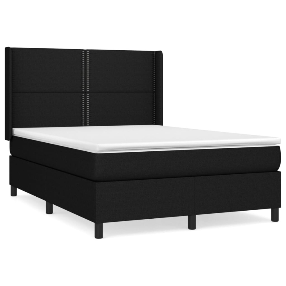 Pat box spring cu saltea, negru, 140x190 cm, textil - 1 | YEO