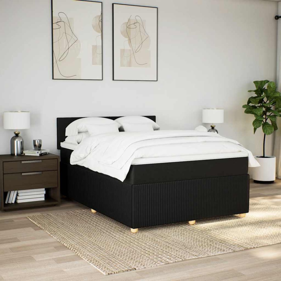 Pat box spring cu saltea, negru, 140x190 cm, textil - 3 | YEO