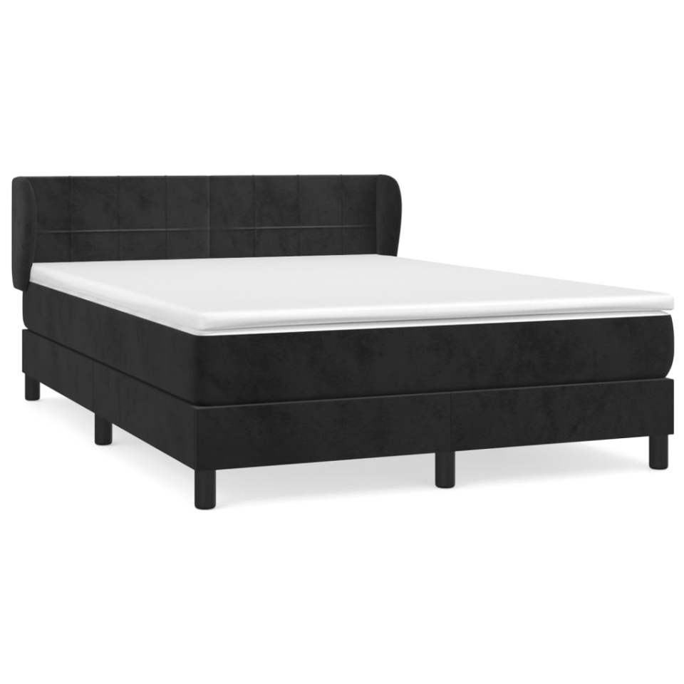 Pat box spring cu saltea, negru, 140x200 cm, catifea - 1 | YEO