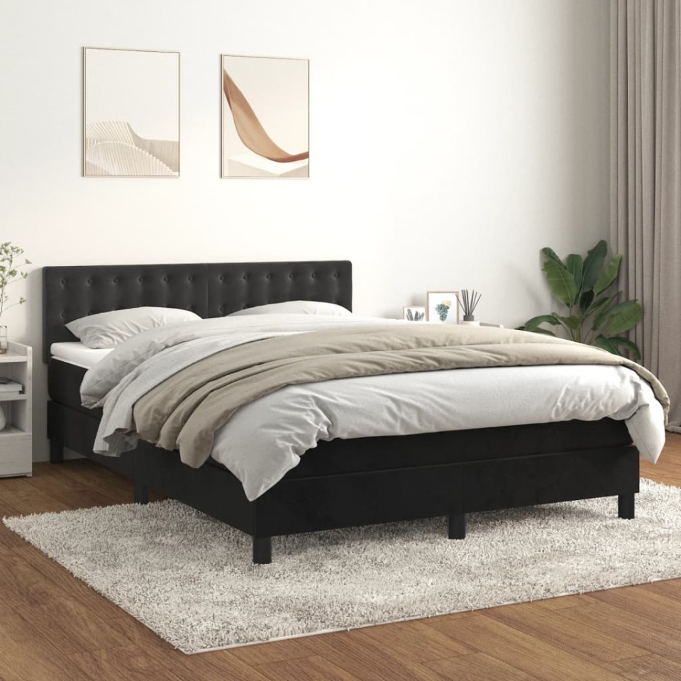 Pat box spring cu saltea, negru, 140x200 cm, catifea
