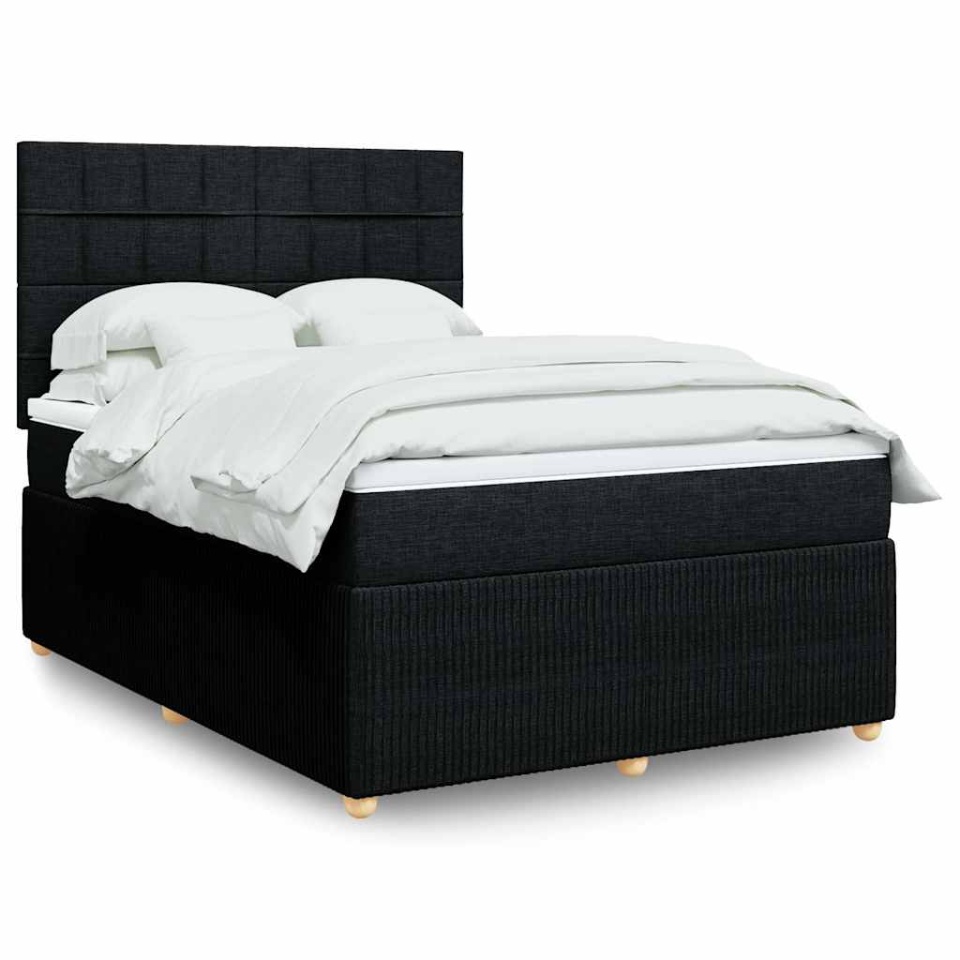 Pat box spring cu saltea, negru, 140x200 cm, textil