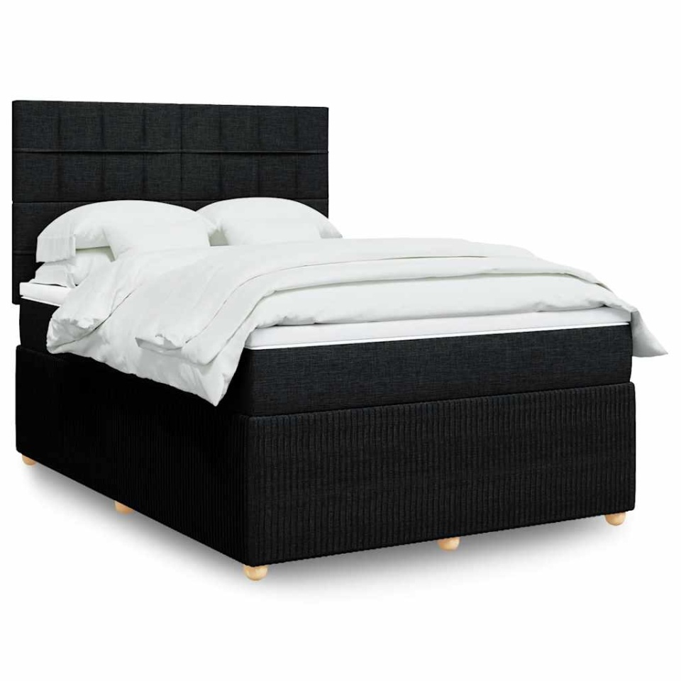 Pat box spring cu saltea, negru, 140x200 cm, textil