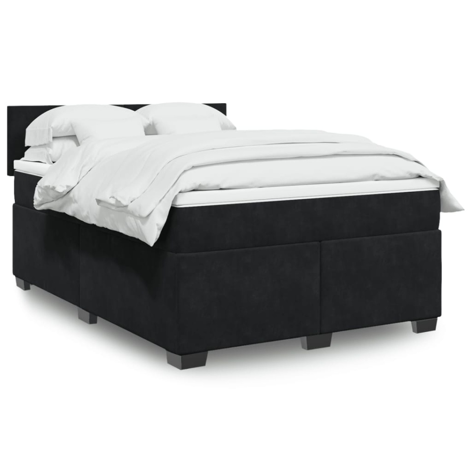 Pat box spring cu saltea, negru, 160x200 cm, catifea