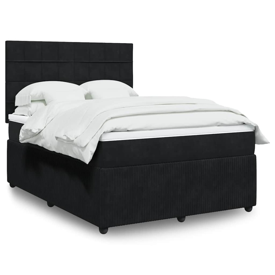 Pat box spring cu saltea, negru, 160x200 cm, catifea