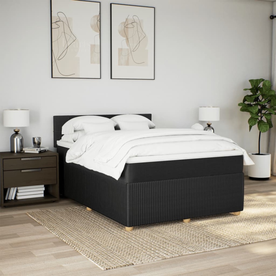 Pat box spring cu saltea, negru, 160x200 cm, textil - 2 | YEO
