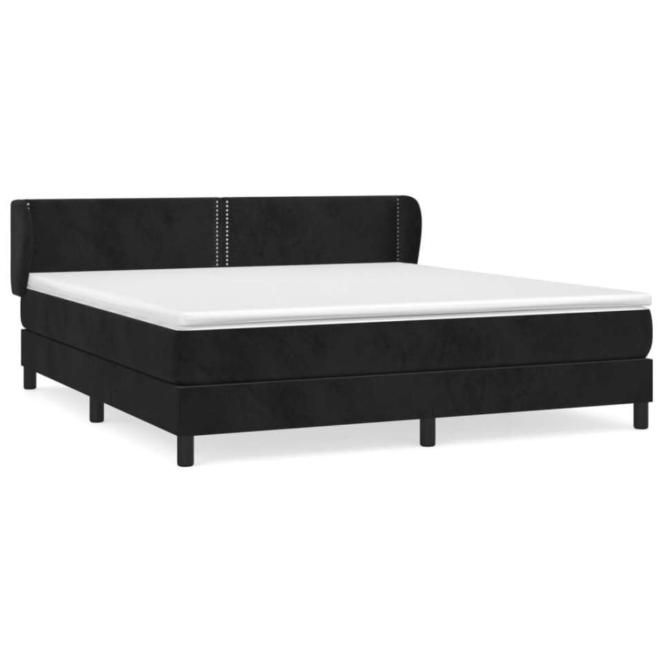 Pat box spring cu saltea, negru, 180x200 cm, catifea - 1 | YEO