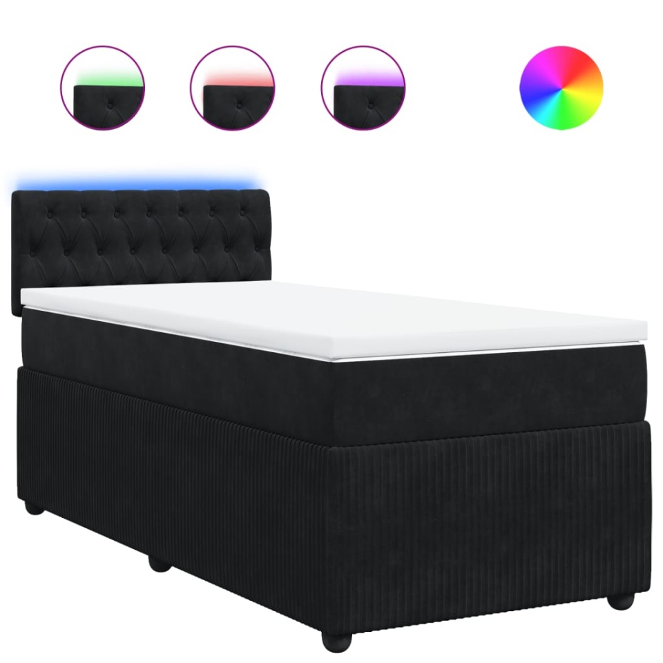 Pat box spring cu saltea, negru, 90x190 cm, catifea - 1 | YEO