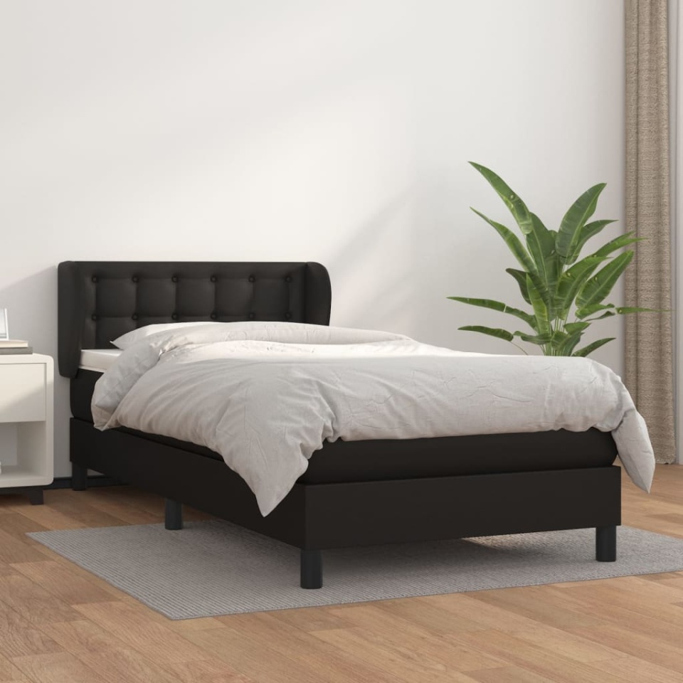 Pat box spring cu saltea, negru, 90x190 cm, piele ecologică