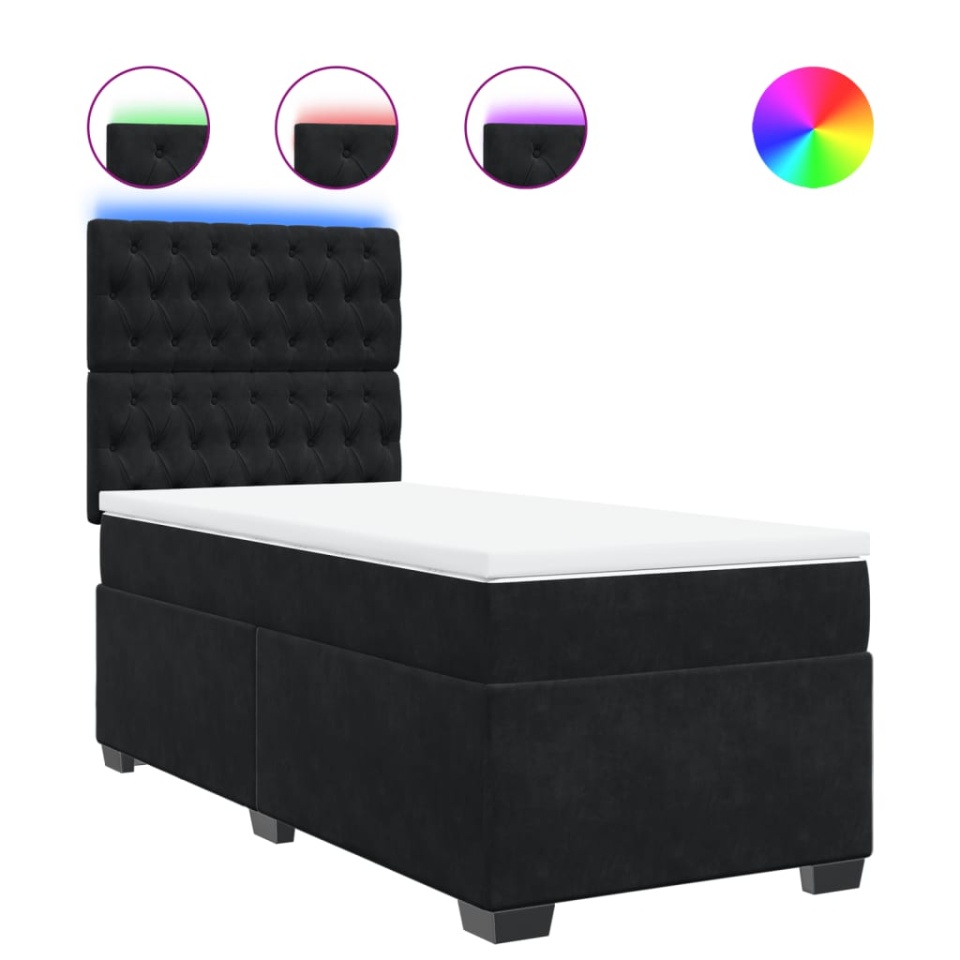 Pat box spring cu saltea, negru, 90x200 cm, catifea - 1 | YEO