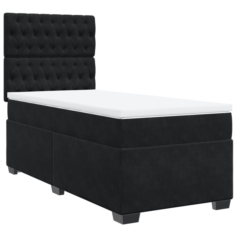 Pat box spring cu saltea, negru, 90x200 cm, catifea - 1 | YEO