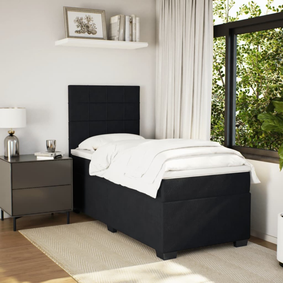 Pat box spring cu saltea, negru, 90x200 cm, catifea - 2 | YEO