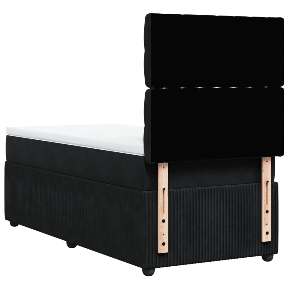 Pat box spring cu saltea, negru, 90x200 cm, catifea - 4 | YEO