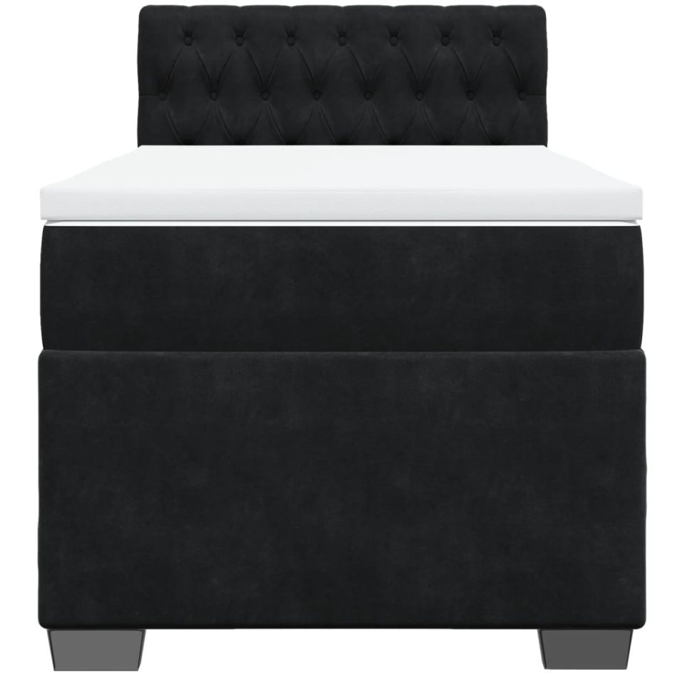 Pat box spring cu saltea, negru, 90x200 cm, catifea - 4 | YEO